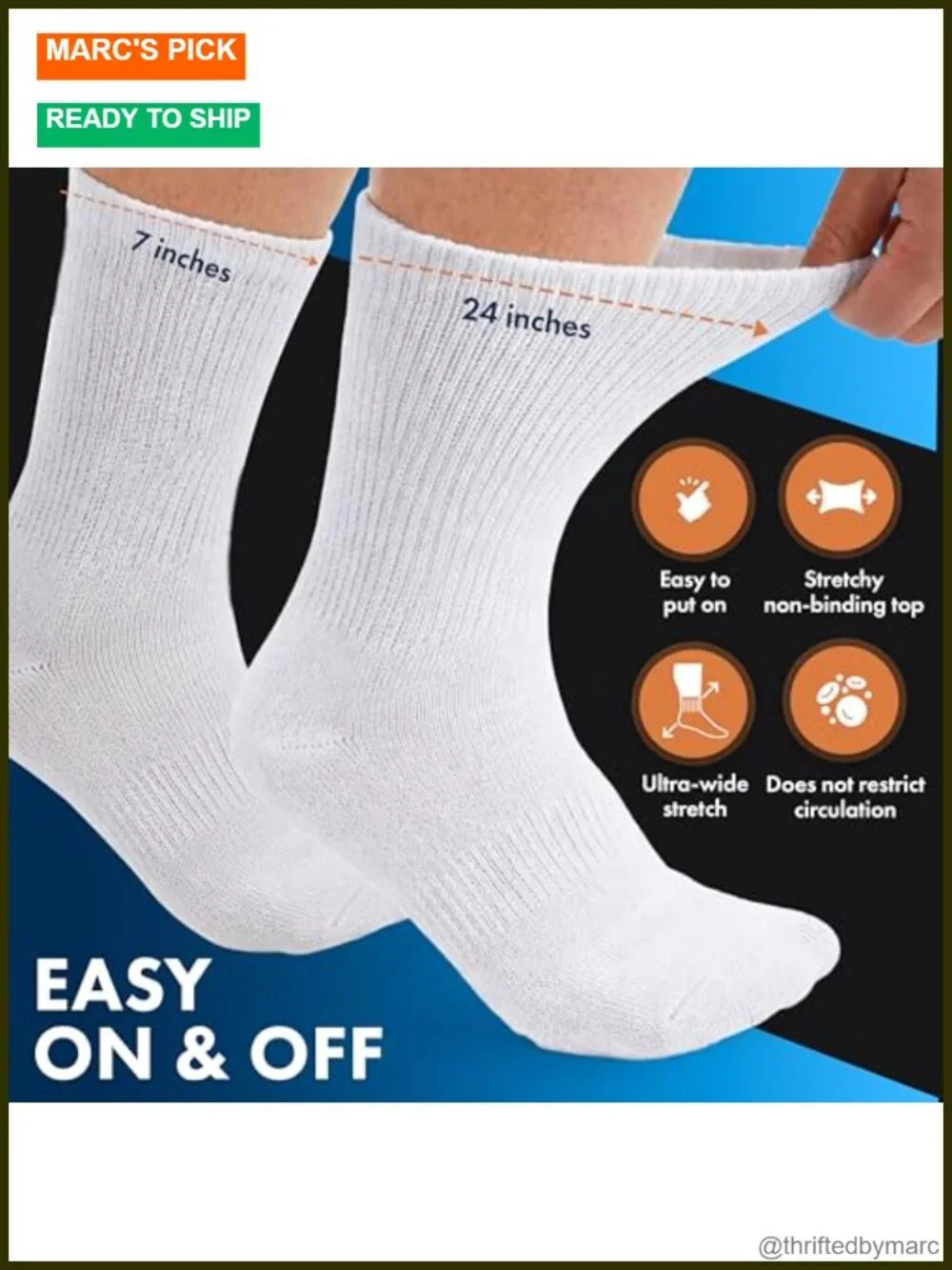 Diabetic Socks Loose Fit Non-Binding Cotton Crew Socks 6 Pairs